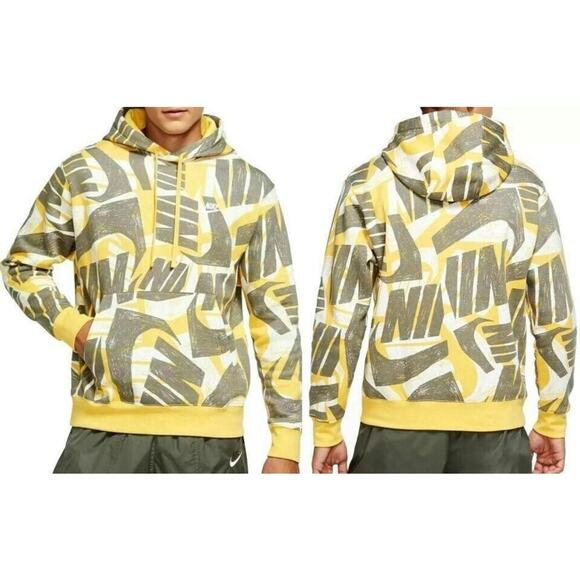 Nike Swoosh All Over Hoodie Yellow Grey White Mens Small - Picture 2 of 8